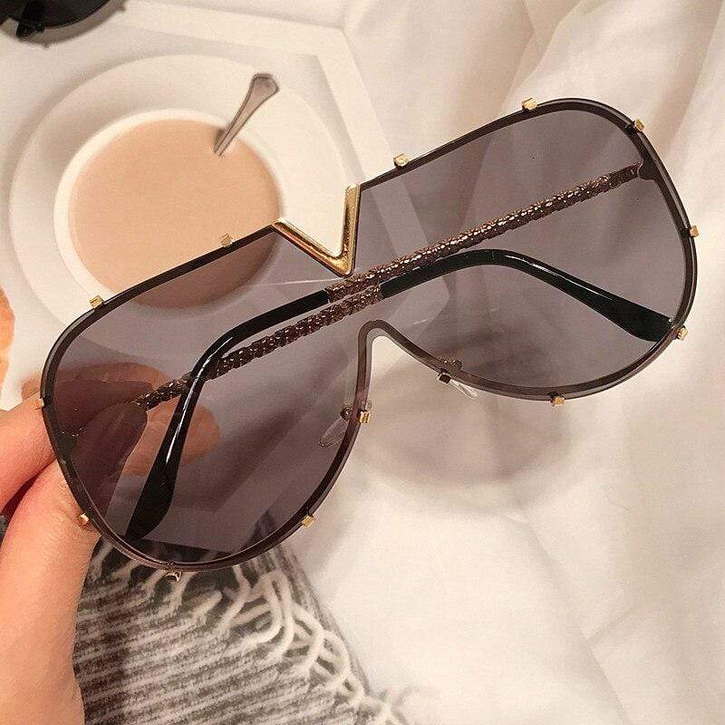 New Fashion One Piece Shield For Women Vintage Oversized Paw Sun Glasses - Image 3