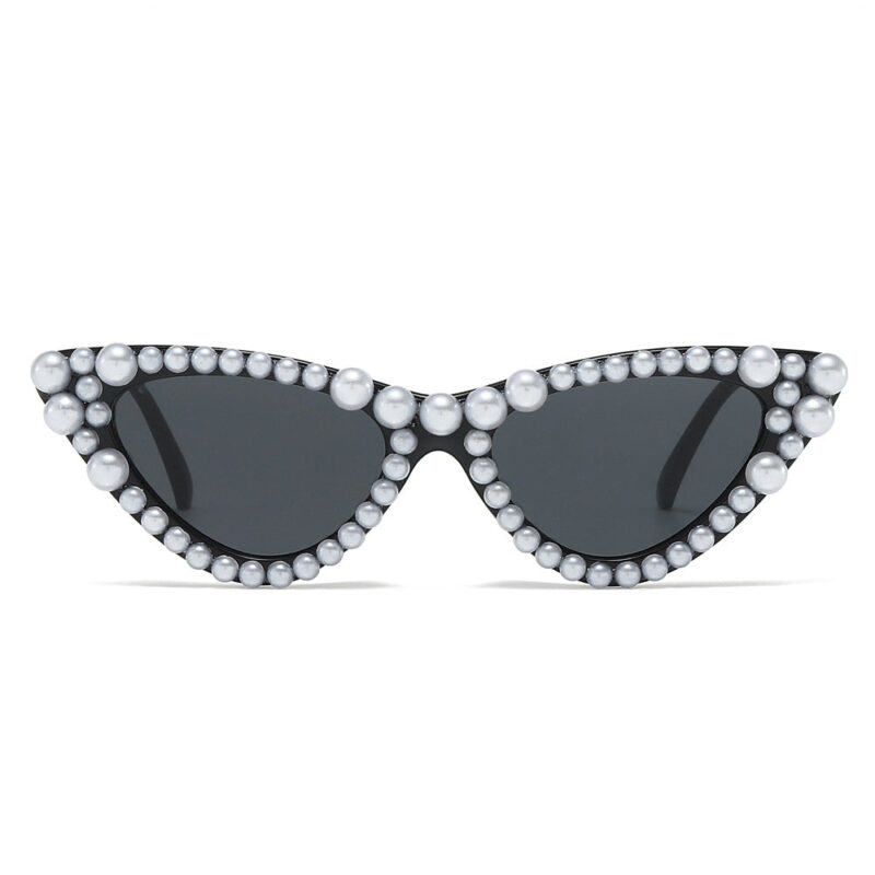 New handmade fashion sunglasses. European and American personalized imitation pearl hip-hop cat eye diamond sunglasses women - Image 3
