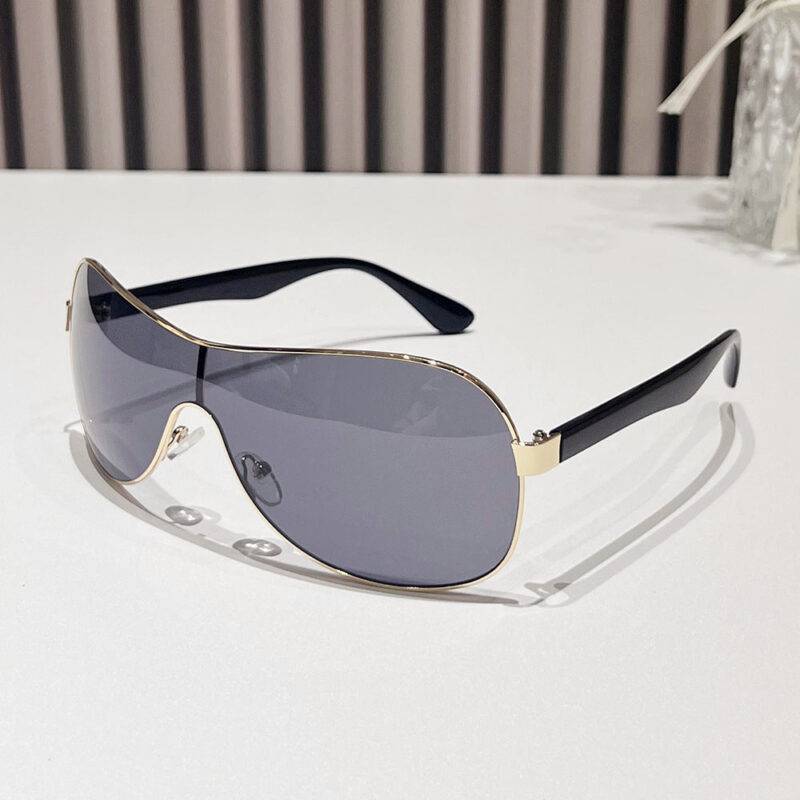 2024 spring new one-piece sunglasses. European and American personality large frame integrated fashion pilot driving sunglasses men - Image 2