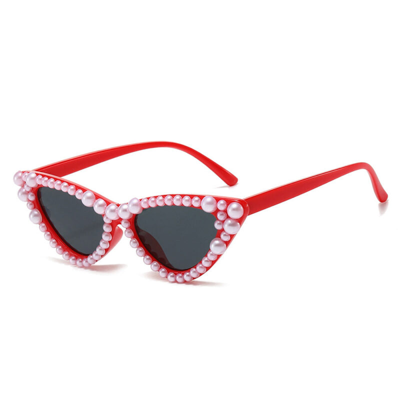 New handmade fashion sunglasses. European and American personalized imitation pearl hip-hop cat eye diamond sunglasses women - Image 7