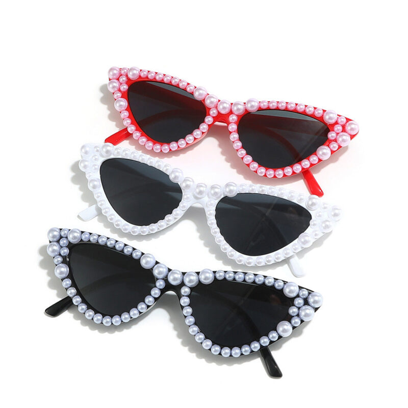 New handmade fashion sunglasses. European and American personalized imitation pearl hip-hop cat eye diamond sunglasses women - Image 4