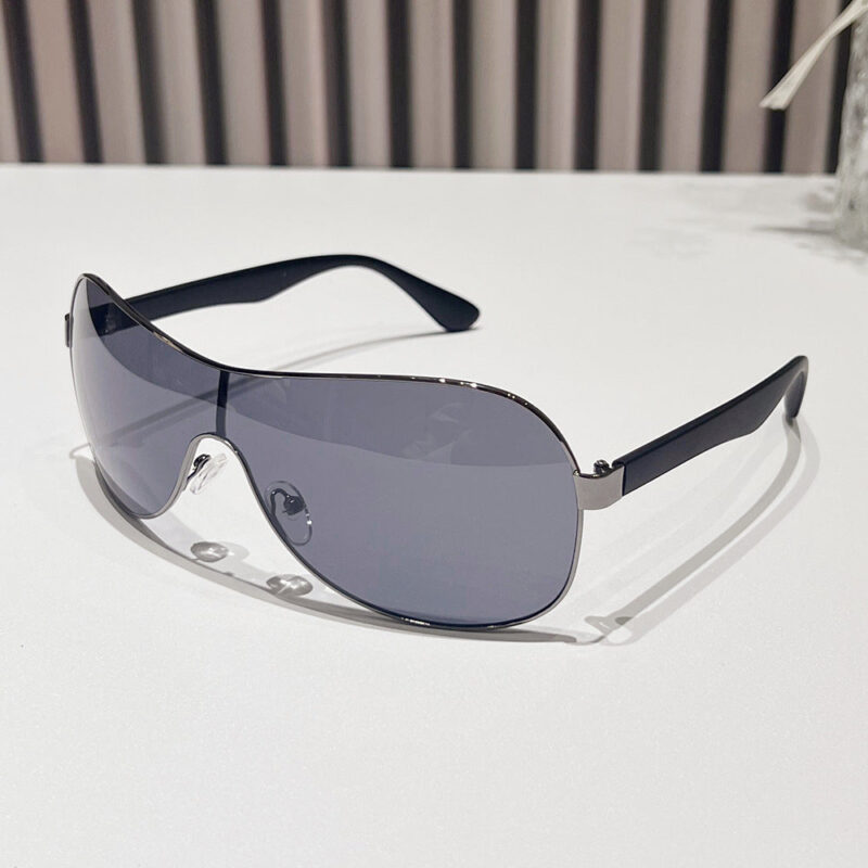 2024 spring new one-piece sunglasses. European and American personality large frame integrated fashion pilot driving sunglasses men - Image 7