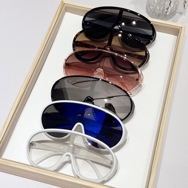 2024 spring new one-piece lenses sunglasses European and American personalized shield integrated large frame eye protection fashion sunglasses - Image 3