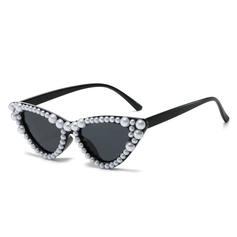 New handmade fashion sunglasses. European and American personalized imitation pearl hip-hop cat eye diamond sunglasses women - Image 5