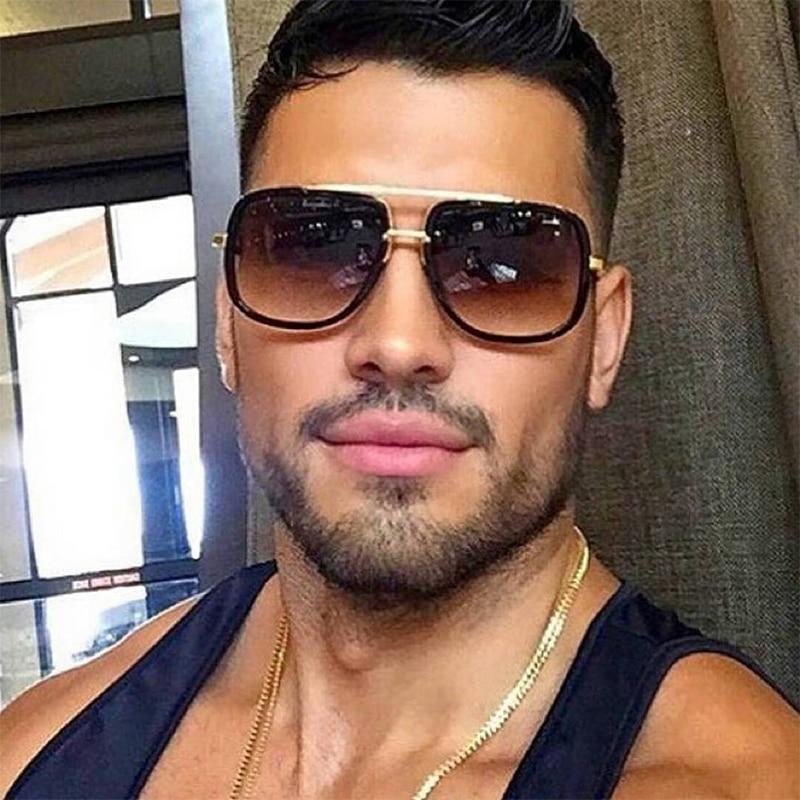 Men's Polarized Sunglasses Big Square Frame Luxury UV400 Retro Sunglasses. Gray