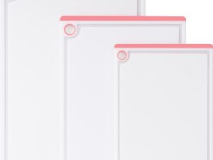 Plastic Cutting Boards for Kitchen, 3-Piece Large Cutting Board Set Dishwasher Safe Chopping Boards with Non-slip Feet and Juice Grooves, Pink,