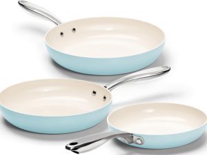 Non Stick Frying Pans Set - Ceramic Frying Pans Nonstick, 8'', 9.5'' & 11'' Nonstick Frying Pan Set, Non-Toxic, Ceramic-Coated, Light Blue