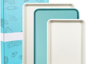 3-Pack Blue Ceramic-Coating Baking Sheet Pans, -Free Nonstick Cookie Sheet Trays, 0.8mm Thick Heavy Duty, with Diamond Texture, Replacement Toaster Oven Tray for Everyday Baking