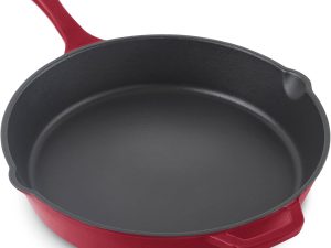 Inch Small Nonstick Cast Iron Skillet with Pour Spouts for Searing, Baking, Grilling, Roasting and More - Cranberry