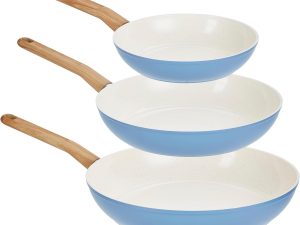 Healthy Ceramic Titanium-Infused 3-Piece Fry Pan Set, Light Blue – Induction Cookware, Nonstick Cooking Pan, Frying Pan Skillet for Eggs, Meats, Vegetables, Sauces, Warming Tortillas