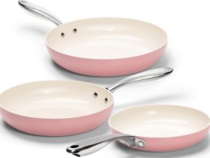 Non Stick Frying Pans Set - Ceramic Frying Pans Nonstick, 8'', 9.5'' & 11'' Nonstick Frying Pan Set, Non-Toxic, Ceramic-Coated, Pink