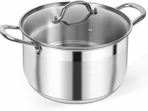 Stainless Steel Stock Pot - 8 Quart Heavy Duty Induction Cooking Pot with Visible Lid for Pasta, Soup, Spaghetti, Nonstick Thick Bottom Big Stockpot, Deep Cookware for Canning, Boiling, Simmer