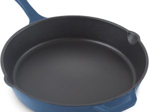 11 Inch Nonstick Cast Iron Skillet, Titanium Ceramic Coated Frying Pan, Blue