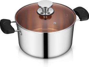 5 Quart Stock Pot, Stainless Steel Tri-ply Stockpot Cooking Pasta Soup Pot with Lid for Induction Gas Electric, Non-toxic & Heavy Duty, Heat Resistant Handles & Dishwasher Safe