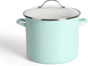 12-Quart Enamel On Steel Scratch Resistant Stock Pot w/Lid - Martha Blue