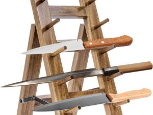 5 Tier Premium Acacia Solid Wood Universal Kitchen Knife Holder, Foldable A-Frame Countertop Cutlery Display Stand, Chef Knives Storage Drying Rack