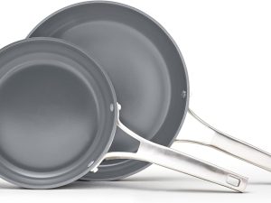 Ceramic Nonstick 8" and 10" Frying Pan Set, Mushroom Grey