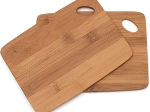Bamboo Wood Thin Kitchen Cutting Boards with Oval Hole in Corner, Set of 2 Boards, 6" x 8" x 0.25"