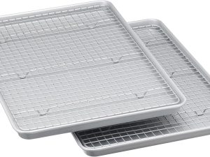 Ceramic Nonstick Baking Sheets & Cooling Rack Set, Non-Toxic, Half Sheet Size, 2-Pack, Gray