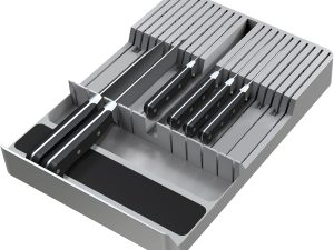 Knife Drawer Organizer, Large Capacity In-Drawer Knife Block Set Holds 20 Knives and 1 Sharpening Steel (Not Included), Suitable for Knife Organizer for Kitchen Drawer
