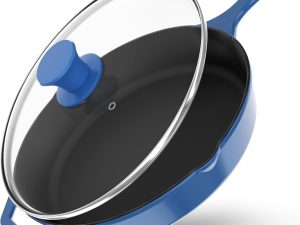 12 inch Saute Fry Pan Pre-Seasoned Cast Iron Skillet With Lid, Frying Pan, Cast Iron Pan, Safe Grill Cookware for Indoor & Outdoor Use - Cooking Gift for Men & Women (Blue)