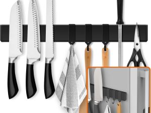 Fridge Applicable 17 Inch Double Sided Magnetic Knife Holder - Stainless Steel Knife Strip With Powerful Magnetic Pull Force - Use as Kitchen Knife Holder, Knife Rack & Tool Holder - Matte Black