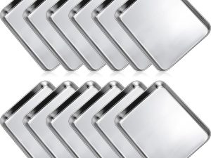 12 Pieces Baking Sheet Pan Cookie Sheet Set for Oven Stainless Steel Trays Nonstick Small Serving Tray Cake Toaster Metal Food Trays, Oven and Dishwasher Safe(10 x 8 x 1 Inch)