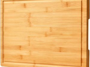 Bamboo Cutting Board for Kitchen, 18" Large Wood Charcuterie Cheese Board, Wooden Chopping Block with Side Handles and Juice Grooves