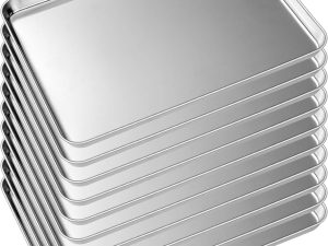 Baking Sheet Tray Set of 10,  Stainless Steel Baking Pan Cookie Pan Sheet, Size 16 x 12 x 1 inch, Warp Resistant & Heavy Duty & Rust Free