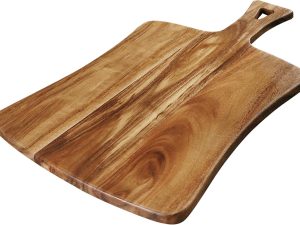 Acacia Wood Cutting Board with Handle 14" x 8.5" Inch, Wooden Serving Tray, Charcuterie Paddle, Cutting Serving Versatile Board for Meat, Cheese, Vegetables, Bread, and Charcuterie