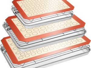 Baking Set: Stainless Steel Sheet Pan with Cooling Rack & Silicone Mat Set, Multi-Size (3 Sheets + 3 Racks + 3 Mats), Warp Resistant & Heavy Duty, Easy Clean
