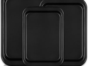 Baking Sheet Tray Set, 3 Pack Cookie Sheet Pan for Oven, Nonstick Bakeware Sets with Wider Grips, Half/Jelly Roll/Quarter Non Toxic & Easy Clean - Dark Grey