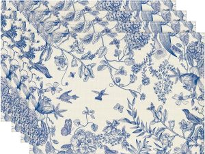 Hydrangea Flowers Branches Chinoiserie Spring Placemats Set of 4, 12x18 Inch Table Mats for Party Kitchen Dining Decoration
