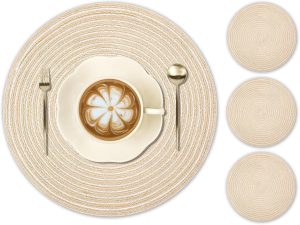 Round Braided Placemats 15inch, Placemats Set of 4 Non-Slip, Round Placemats Heat Resistant, Woven Placemats for Kitchen Dining Tables