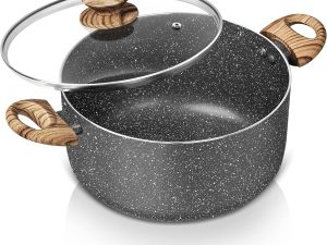 5 Quart Stock Pot with Lid, Nonstick Soup Pot for Cooking, Non Stick Stockpot with Ergonomic Handle, Induction Compatible, Grey Granite