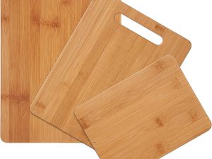3-Piece Wood Cutting Board Set, Reversible Chopping Boards for Meal Prep and Serving, Charcuterie Boards, Wooden Cutting Boards with Built-in Handles, Set of 3 Assorted Sizes, Bamboo