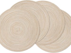 Round Braided Placemats Set of 4 Round Table Mats for Dining Tables 15 inch Washable Kitchen Table Place Mats Indoor (Beige, 4)