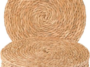 Round Woven Placemats 12 inch Set of 10 - Boho Rattan Placemats Natural Water Hyacinth Placemat, Farmhouse Weave Place Mats, Rustic Braided Wicker Table Mats for Dining Table,Home,Wedding