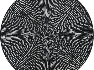 Round Black Placemats Set of 6, Black Vinyl Washable Easy Clean 15 Inch Place Mats, Non-Slip Heat-Resistant Kitchen Dining Table Mats Hollow Round Placemat for Party Wedding Halloween