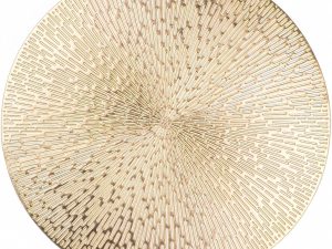 Gold Round Placemats Set of 4, Golden Vinyl Metallic Hollow 15 Inch Place mats, Washable Easy Clean Wipeable Non Slip Stain Heat Resistant Dinning Table Mats for Wedding Party Decoration