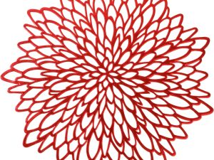 6 Pack Red Placemats Metallic Shiny Pressed Vinyl Dining Mats Round Leaf Floral Mother's Day Table Decoration for Christmas Valentine's Day Weddings Holiday Celebrations