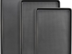 Baking Sheet Pan Set, Nonstick Cookie Sheet for Oven, Carbon Steel Half, Jerry Roll Pan with Diamond Texture Pattern, Heavy Duty Baking Tray, Set of 3