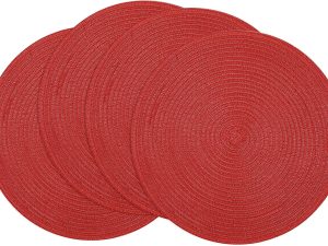 Round Braided Placemats 15 inch Set of 4 Washable Kitchen Table Placemats for Home Wedding Party (Red, 4)