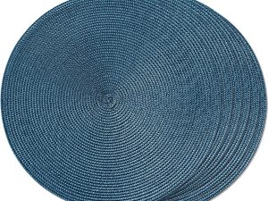 Round Braided Placemats Set of 6 Table Mats for Dining Tables Woven Washable Non-Slip Place mats 15 in(Blue, 6pcs)