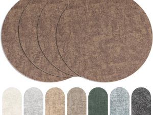 Round Placemats Set of 4, Reversible Faux Leather Heat Resistant Table Mats, 100% Waterproof Oilproof Wipeable Table Protective Placemats for Vinyl, Washable for Indoor & Outdoor Use (4, Dark Coffee)